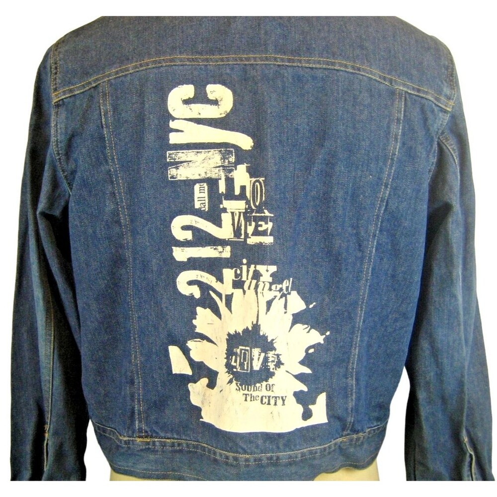 Womens Old Navy Cotton Denim Jeans Jacket w Graphics sz XL